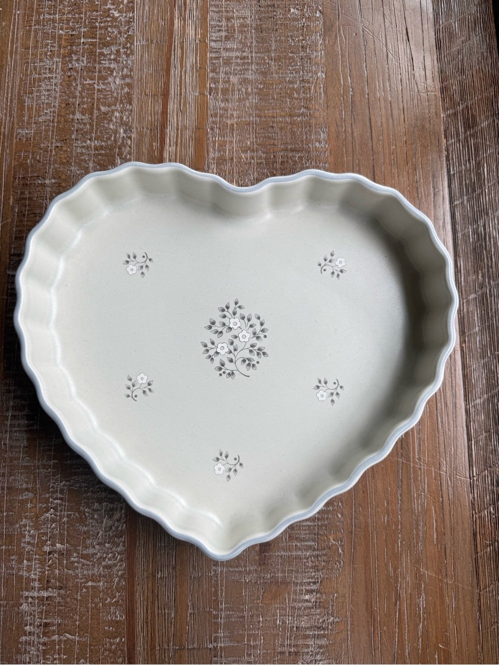 Pfaltzgraff Heart-Shaped Ceramic Dish in Cream with Gray Floral Accents